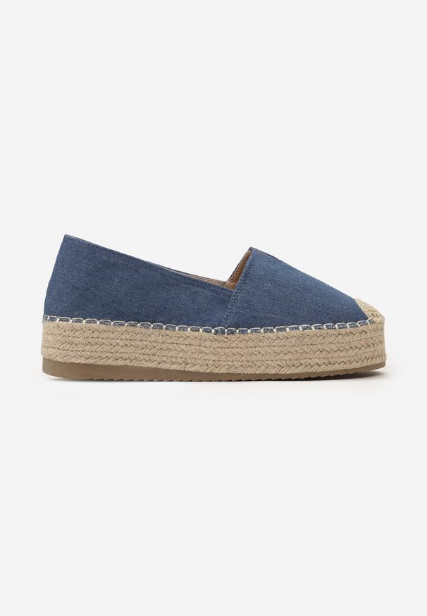 Renee - Niebieskie Wsuwane Espadryle na Grubej Podeszwie z Jutowej Plecionki Alarnia. Okazja: na co dzień. Zapięcie: bez zapięcia. Kolor: niebieski. Materiał: jeans, len. Sezon: lato, wiosna. Styl: elegancki, casual