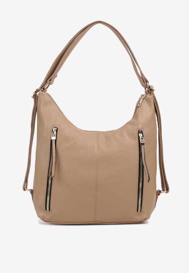 Born2be - Ciemnobeżowa Torebka Typu Hobo z Regulowaną Rączką i Dodatkowymi Kieszeniami Sanirae. Kolor: beżowy. Styl: klasyczny, elegancki, casual