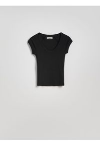 Reserved - T-shirt slim fit - czarny. Kolor: czarny. Materiał: bawełna