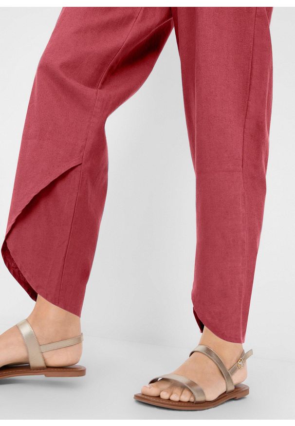 bonprix - Spodnie 3/4 z przewiewnej mieszanki lnu. Stan: podwyższony. Kolor: czerwony. Materiał: len