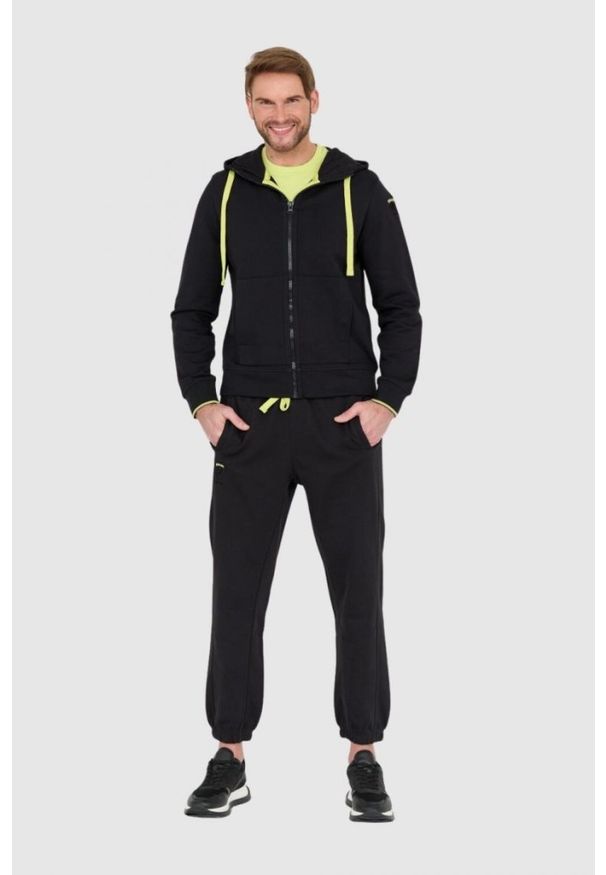 Blauer USA - BLAUER Czarna męska rozpinana bluza z kapturem, Rozmiar M. Typ kołnierza: kaptur. Kolor: czarny