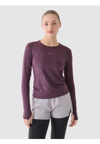 4f - 4F Longsleeve do biegania szybkoschnący damski - fioletowy M. Kolor: fioletowy. Materiał: włókno, elastan, dzianina, materiał, syntetyk. Długość rękawa: długi rękaw. Długość: krótkie. Wzór: gładki, nadruk, ze splotem. Sport: bieganie, fitness