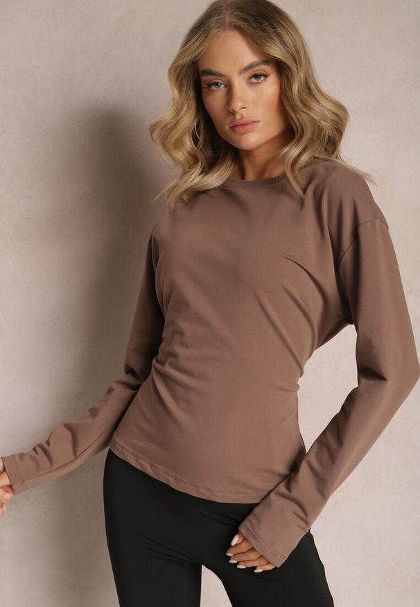 Renee - Brązowa Bawełniana Bluza z Ozdobnym Wiązaniem Fanarita. Kolor: brązowy. Materiał: bawełna