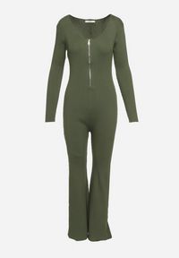 Born2be - Zielony Wiskozowy Kombinezon Bodycon z Prążkowaniem i Suwakiem Alnorema. Kolor: zielony. Materiał: wiskoza, prążkowany. Styl: elegancki #3