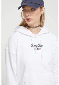 Tommy Jeans bluza damska kolor biały z kapturem z nadrukiem. Typ kołnierza: kaptur. Kolor: biały. Wzór: nadruk #4