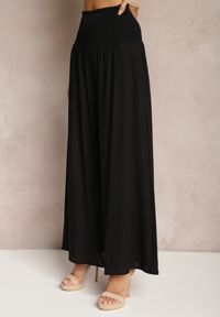 Renee - Czarne Szerokie Spodnie Culottes z Bawełny z Gumką w Talii Ifletia. Kolor: czarny. Materiał: bawełna. Styl: wakacyjny