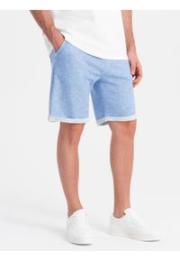 Ombre Clothing - Spodenki męskie z tkaniny melanżowej LOOSE FIT - jasnoniebieskie V1 OM-SRSK-0116 - XXL. Kolor: niebieski. Materiał: tkanina. Wzór: melanż #4