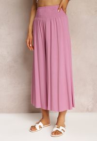 Renee - Różowe Szerokie Spodnie High Waist o Długości 7/8 Rathi. Stan: podwyższony. Kolor: różowy. Materiał: tkanina, wiskoza #3