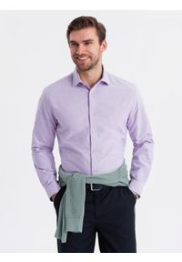 Ombre Clothing - Bawełniana męska pastelowa koszula typu oxford – lawendowa V2. Kolor: fioletowy. Materiał: bawełna. Wzór: aplikacja, ze splotem. Styl: klasyczny, elegancki