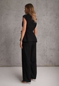 Renee - Czarny Wiskozowy Komplet Garniturowy Spodnie Wide Leg i Kamizelka z Paskiem Elyenryl. Kolor: czarny. Materiał: wiskoza #7
