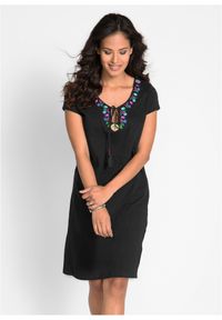 bonprix - Sukienka z dżerseju z fantazyjnej przędzy, z czystej bawełny. Kolor: czarny. Materiał: jersey, bawełna. Wzór: aplikacja, haft. Sezon: lato #1