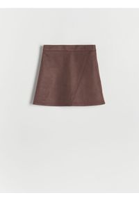 Reserved - Spódnica mini - mahoniowy. Kolor: brązowy. Materiał: tkanina. Wzór: gładki. Typ sukienki: trapezowe. Długość: mini