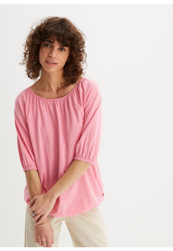bonprix - T-shirt z czystej bawełny organicznej. Kolor: różowy. Materiał: bawełna. Długość rękawa: krótki rękaw. Długość: krótkie