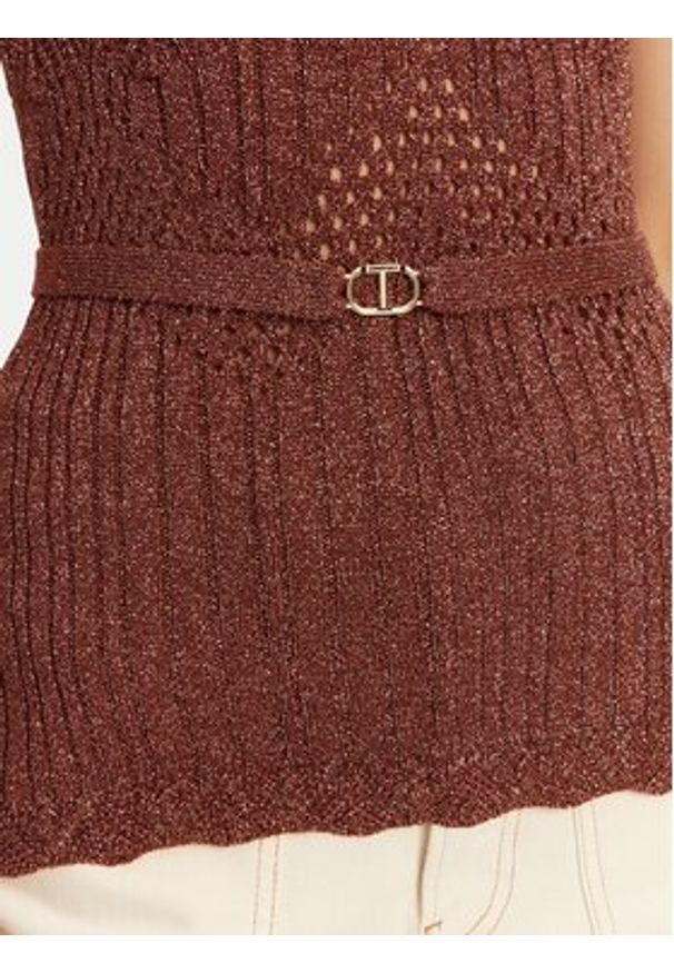 TwinSet - TWINSET Top 251TT3195 Brązowy Slim Fit. Kolor: brązowy. Materiał: wiskoza