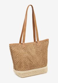 Born2be - Ciemnobeżowa Torebka Shopperka Ozdobiona Plecionką Felarienna. Kolor: beżowy. Wzór: aplikacja. Styl: klasyczny, casual