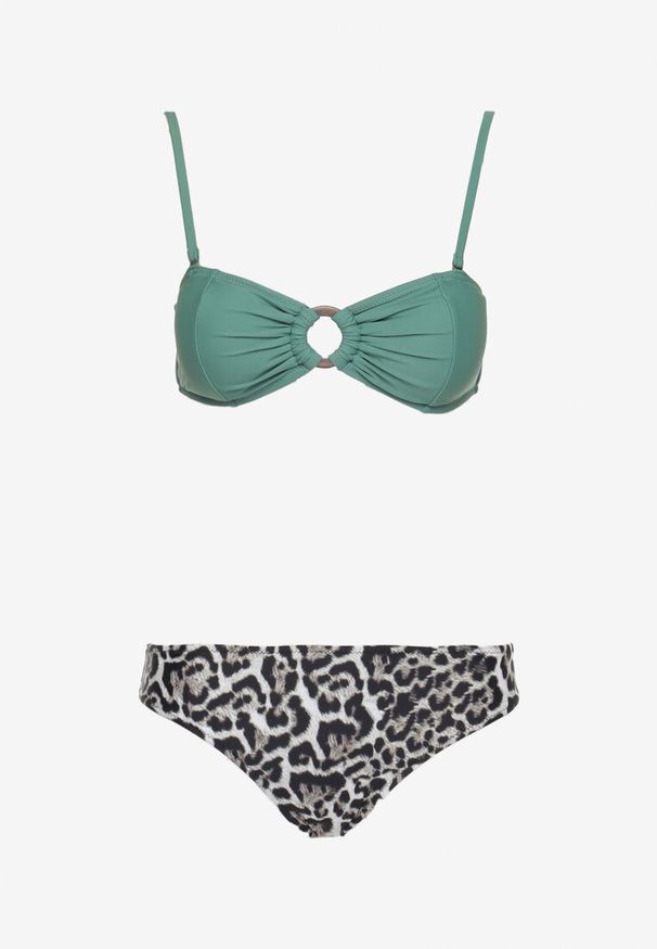 Renee - Ciemnozielone Bikini w Panterkę na Cienkich Ramiączkach Naiahes. Kolor: zielony. Materiał: tkanina. Wzór: motyw zwierzęcy