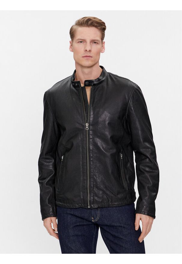 Pepe Jeans Kurtka skórzana Vonn PM402878 Czarny Regular Fit. Kolor: czarny. Materiał: skóra