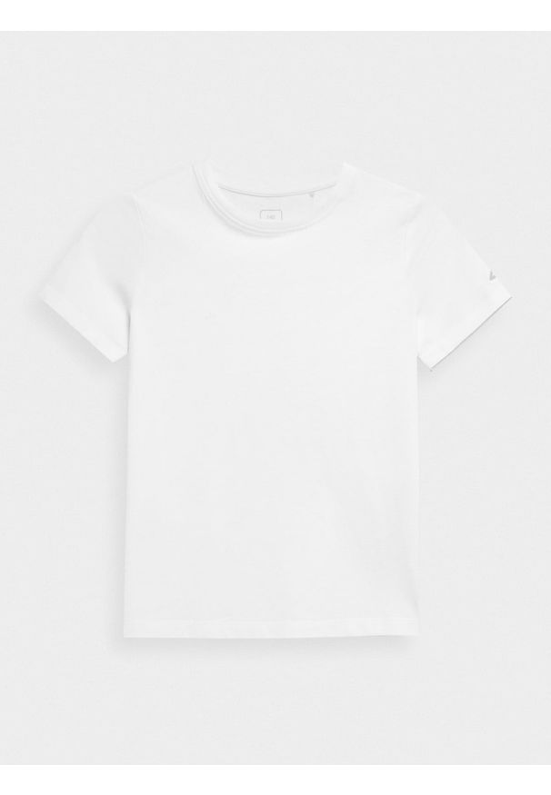4f - T-shirt gładki chłopięcy - biały. Kolor: biały. Materiał: bawełna. Wzór: gładki