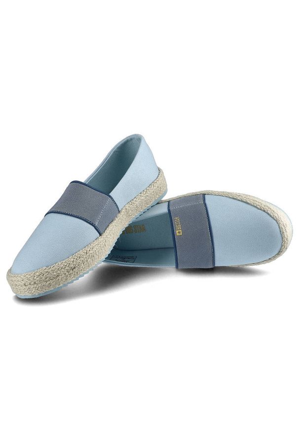 Big-Star - Espadryle damskie Big Star, wsuwany fason cholewka tekstylna niska cholewka przed kostkę elastyczna guma dopasowująca pleciona podeszwa typu espadryl. Okazja: na co dzień, na spacer. Wysokość cholewki: przed kostkę. Zapięcie: pasek. Kolor: niebieski. Materiał: guma. Szerokość cholewki: normalna. Sezon: lato. Styl: casual, wakacyjny, klasyczny