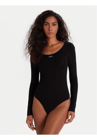 Karl Lagerfeld - KARL LAGERFELD Body A4W47021 Czarny Slim Fit. Typ kołnierza: dekolt w karo. Kolor: czarny. Materiał: wiskoza