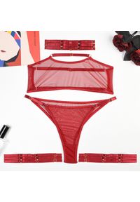 Intica - Komplet bielizny transparentny z chokerem Lashaun. Kolor: czerwony. Materiał: materiał