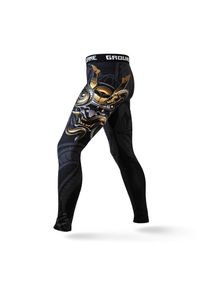 GROUND GAME - Legginsy do sportów walki męskie Ground Game Oni Samurai. Kolor: żółty, wielokolorowy, czarny. Materiał: poliester, elastan