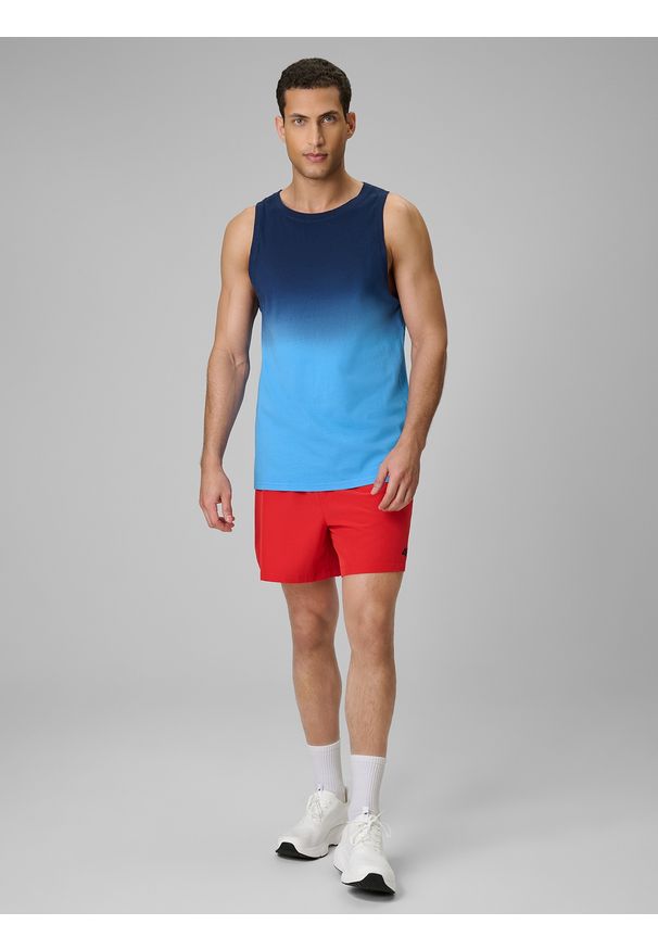 4f - 4F Koszulka bez rękawów regular z nadrukiem męska - granatowa L. Kolor: niebieski. Materiał: bawełna, dzianina. Długość rękawa: bez rękawów. Wzór: nadruk. Sport: fitness