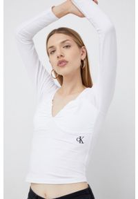 Calvin Klein Jeans longsleeve damska kolor biały. Kolor: biały. Materiał: materiał. Długość rękawa: długi rękaw #1