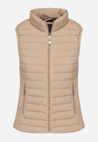 Born2be - Ciemnobeżowa Pikowana Kamizelka ze Stójką i Zasuwanymi Kieszeniami Lorenith. Typ kołnierza: kołnierzyk stójkowy. Kolor: beżowy. Materiał: jeans. Styl: elegancki #5