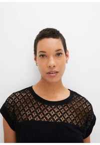 bonprix - T-shirt z miękkiej mieszanki wiskozy. Kolor: czarny. Materiał: wiskoza, koronka. Wzór: koronka #3