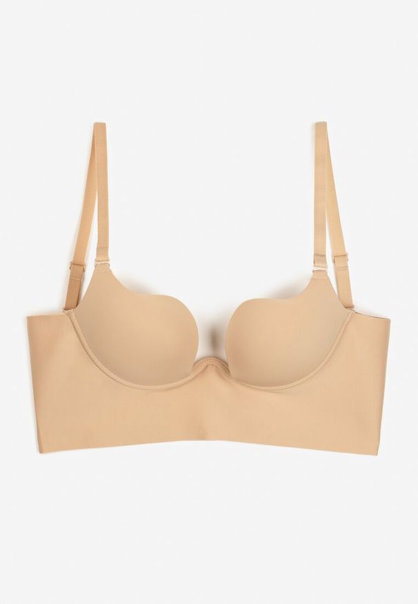 Renee - Beżowy Biustonosz Miseczka B Push Up na Ramiączkach z Regulacją Wykończony z Tyłu Regulowany Paskiem Molaria. Kolor: beżowy. Rodzaj stanika: push-up. Wzór: jednolity