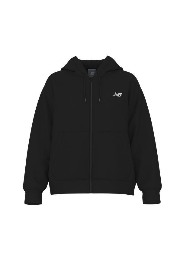 Bluza damska New Balance WJ41501BK – czarna. Okazja: na co dzień. Typ kołnierza: kaptur. Kolor: czarny. Materiał: dresówka, poliester, materiał, bawełna, prążkowany. Wzór: ze splotem. Styl: casual, klasyczny