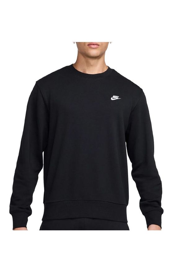Bluza męska Nike Club French Terry Crew FN3888-010 - czarna. Kolor: czarny. Materiał: polar, bawełna, dzianina, poliester. Styl: sportowy, klasyczny, elegancki