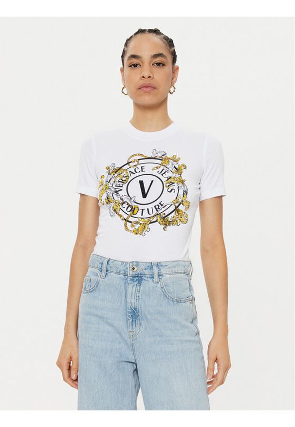 Versace Jeans Couture T-Shirt 78HAHC01 Biały Regular Fit. Kolor: biały. Materiał: bawełna