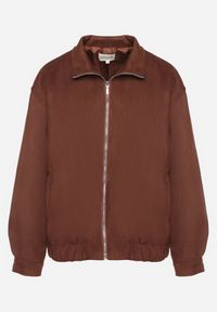 Born2be - Brązowa Kurtka Bomberka ze Ściągaczami i Suwakiem w Stylu Retro Zenissa. Okazja: na spacer, na co dzień. Kolor: brązowy. Materiał: dzianina, jeans. Długość rękawa: długi rękaw. Długość: długie. Styl: retro #3