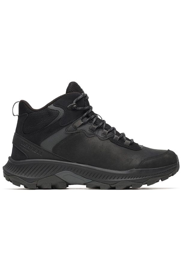 Buty męskie Merrell Speed Strike 2 Leather Mid Waterproof J038071 - czarne. Zapięcie: sznurówki. Kolor: czarny. Materiał: guma, skóra. Szerokość cholewki: normalna