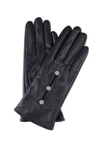 Ochnik - Skórzane rękawiczki damskie z dżetami. Kolor: czarny. Materiał: skóra. Wzór: aplikacja #1