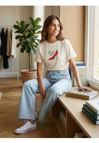 Sinsay - Koszulka z nadrukiem The Devil Wears Prada - kremowy. Kolor: kremowy. Wzór: nadruk #1