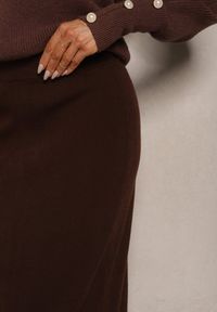 Renee - Brązowa Spódnica z Wełną High Waist o Rozkloszowanym Kroju Emirela. Okazja: do pracy, na spotkanie biznesowe. Stan: podwyższony. Kolor: brązowy. Materiał: wełna. Styl: elegancki, wizytowy, biznesowy #5