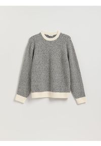 Reserved - Wzorzysty sweter - biały. Kolor: biały. Materiał: dzianina, bawełna