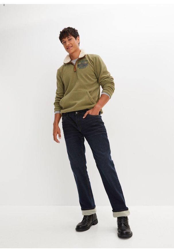 bonprix - Dżinsy termiczne Relaxed Fit Straight na podszewce z polaru. Kolor: niebieski