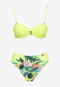 Born2be - Jasnozielone Bikini Biustonosz z Metalicznymi Ozdobami i Figi w Abstrakcyjny Wzór Ulosilla. Kolor: zielony. Wzór: aplikacja