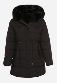 Born2be - Czarna Dwustronna Kurtka Futerko z Kapturem i Pikowaniem Falerina. Okazja: na spacer, do pracy. Typ kołnierza: kaptur. Kolekcja: plus size. Kolor: czarny. Materiał: futro. Wzór: gładki #5