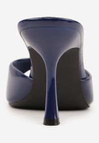 Born2be - Granatowe Klapki na Szpilce z Odkrytym Noskiem w Szpic Astranate. Kolor: niebieski. Materiał: jeans, len. Obcas: na szpilce. Styl: elegancki, klasyczny #7