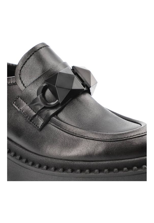 CheBello - Czarne Półbuty Chebello Modne Skórzane Mokasyny Damskie. Okazja: na co dzień, do pracy. Kolor: czarny. Materiał: skóra. Styl: casual, elegancki