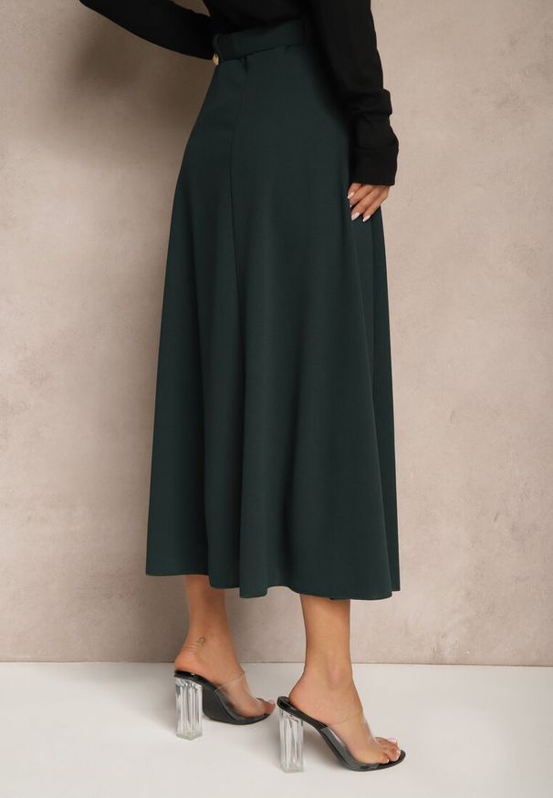 Renee - Ciemnozielona Spódnica o Rozkloszowanym Kroju Melobia. Okazja: na co dzień. Stan: podwyższony. Kolor: zielony. Styl: casual, elegancki