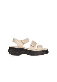 Sandały Azaleia Tania Soft Therapy Pap Off White Black 198024, Biały/Czarny, Materiał - 39. Okazja: na co dzień, na spacer. Zapięcie: rzepy. Kolor: beżowy. Materiał: tkanina. Wzór: paski. Styl: casual, sportowy #1