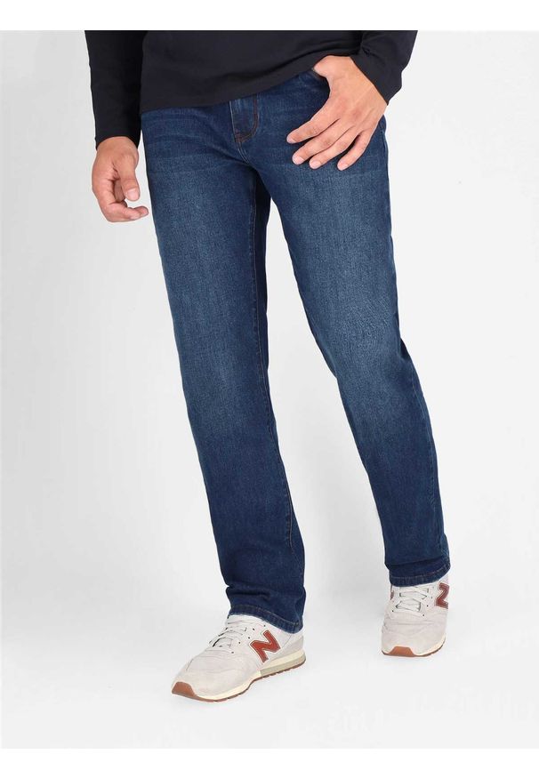 Volcano - Granatowe spodnie jeansowe męskie o klasycznym kroju D-ERIC. Kolor: niebieski. Styl: klasyczny