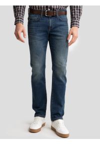 Big-Star - Jeansy męskie dopasowane z przetarciami granatowe Terry 541. Okazja: na co dzień. Stan: obniżony. Kolor: niebieski. Styl: casual #1