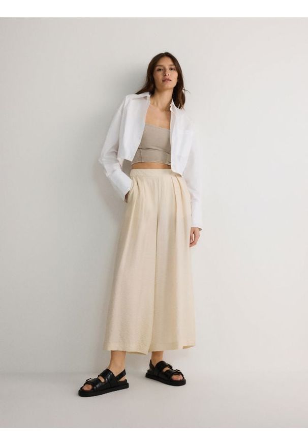 Reserved - Spodnie culotte z wiskozy - złamana biel. Materiał: wiskoza